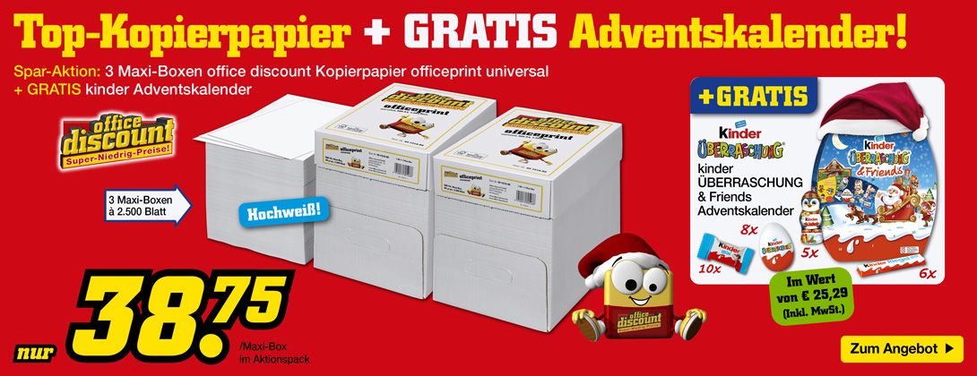 3 Maxi-Boxen Kopierpapier + gratis Adventskalender