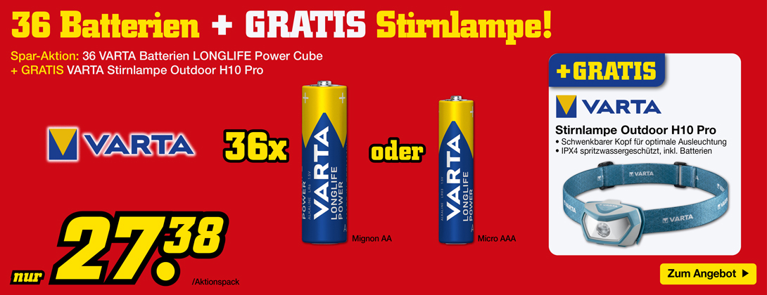 Varta Batterien +gratis Stirnleuchte