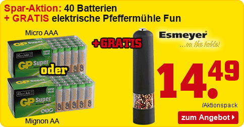 Batterien + gratis Pfeffermühle
